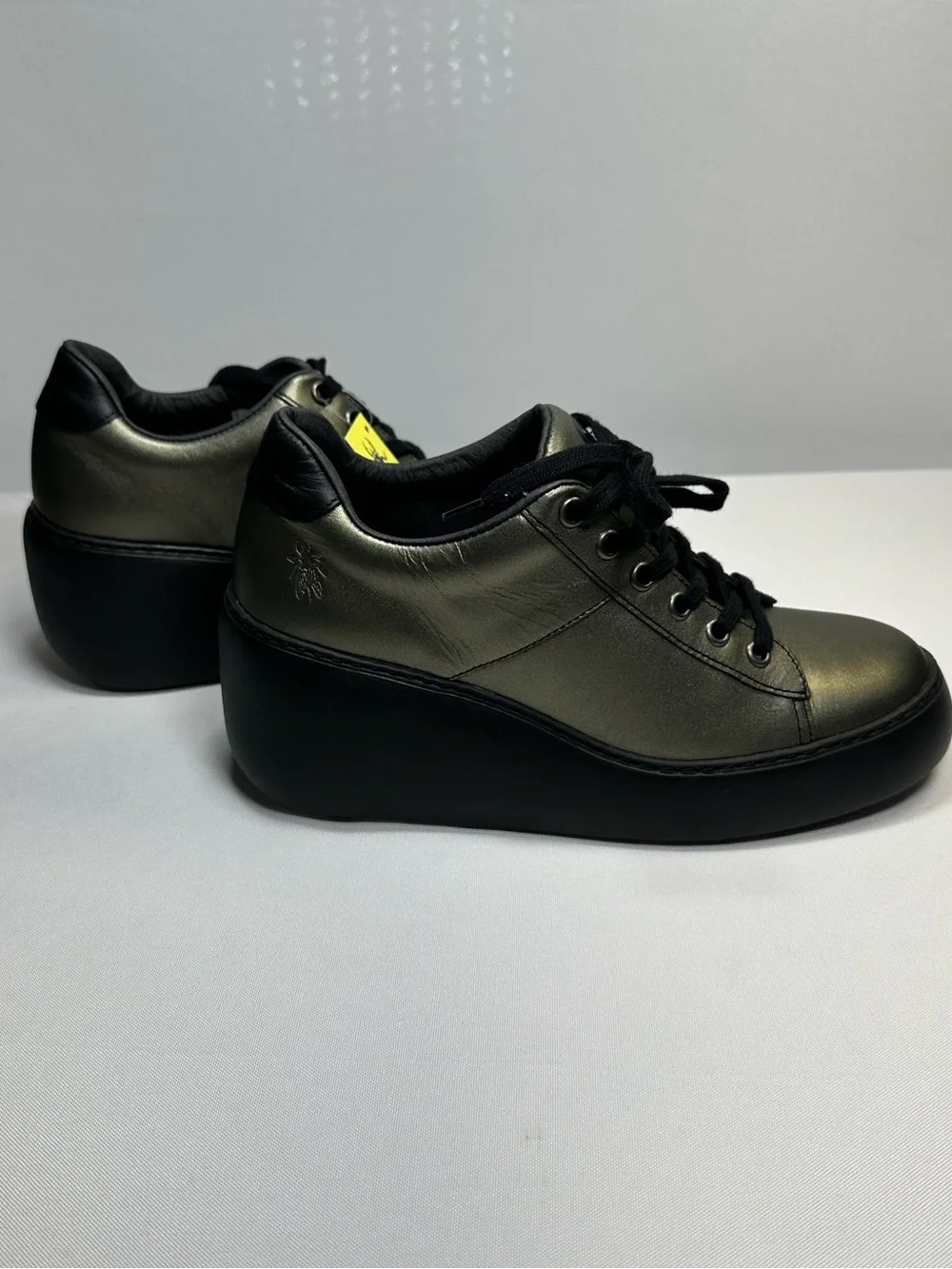Fly London Women's DIPO580FLY Graphite Platform Wedge Lace-Up Shoe Size 8 EU38